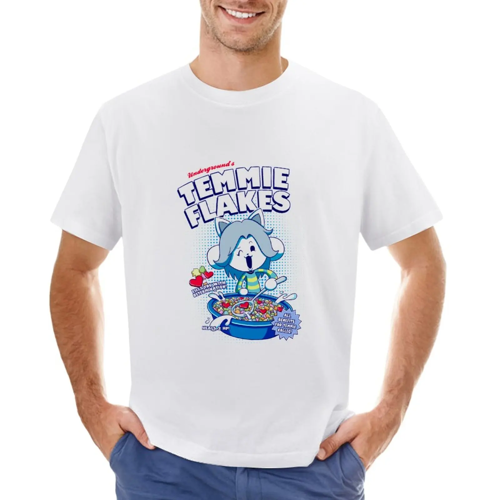 Temmie Flakes! T-Shirt Anime Customizeds Fruit Of The Loom Magliette Da Uomo