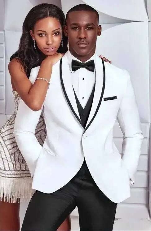 

Новый дизайн, белые смокинги для жениха на одной пуговице, шаль, лацкан, мужские свадебные костюмы для жениха, отличные Мужские костюмы (пиджак + брюки + жилет)