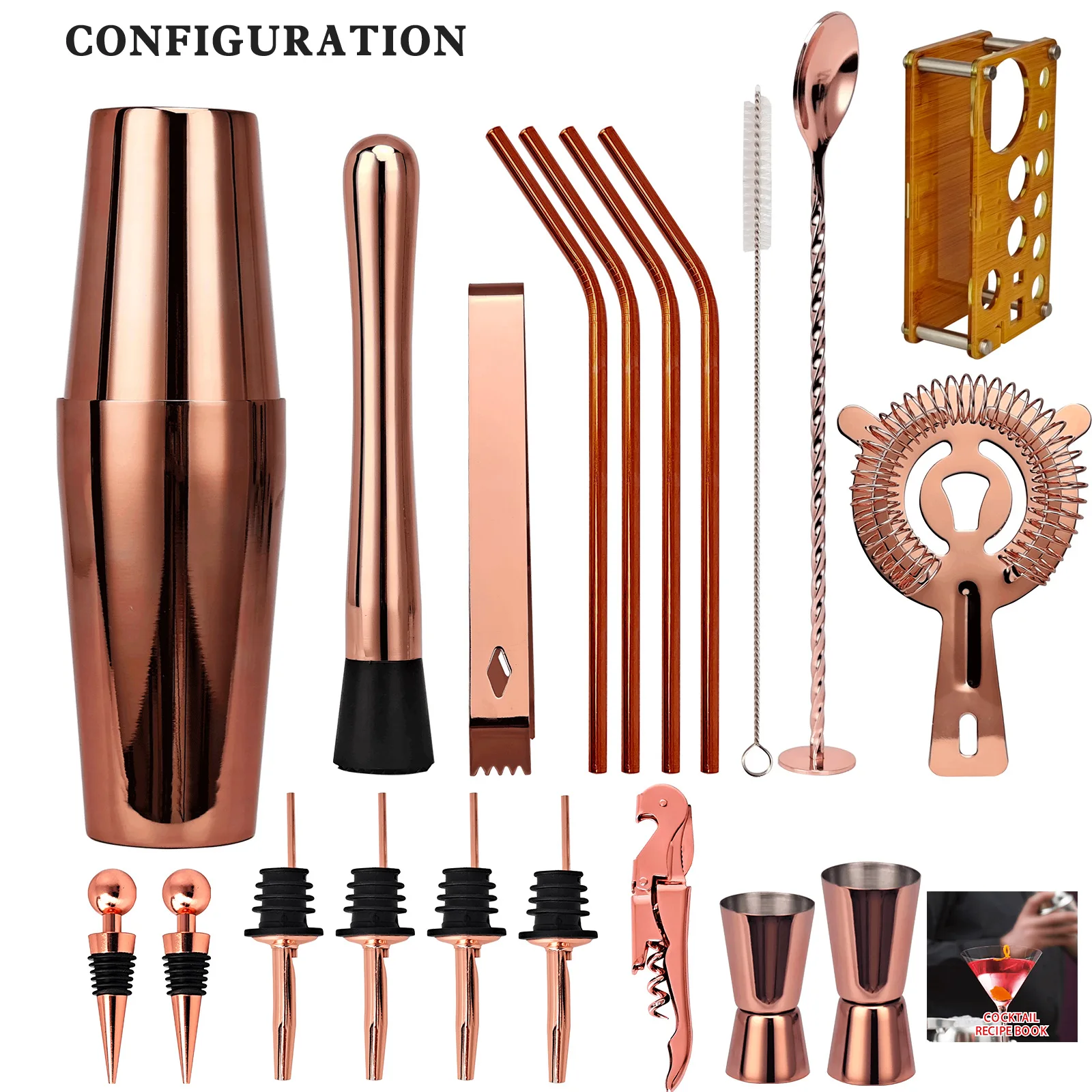 20piece Cocktail Boston Shaker Set Drinks Bartender Kit Cocktail Mixer Set Wish Acrylic Stand Household Utensils Home Bar Tool