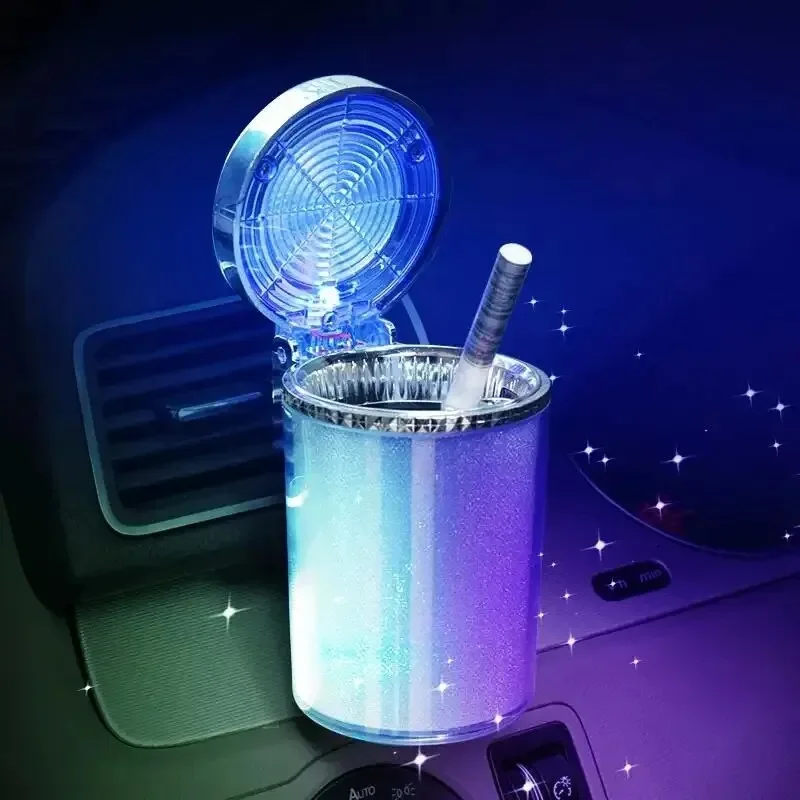 Car Ashtray with LED Light Airtight Lid