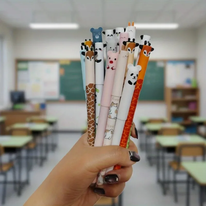 Confezione da 10 Penne Cancellabili con Disegni Casuali, Penne Cancellabili con Animali Carini, Penne Gel Cancellabili, Cancelleria per Studenti a Tema Cartoni Animati - immagine 6