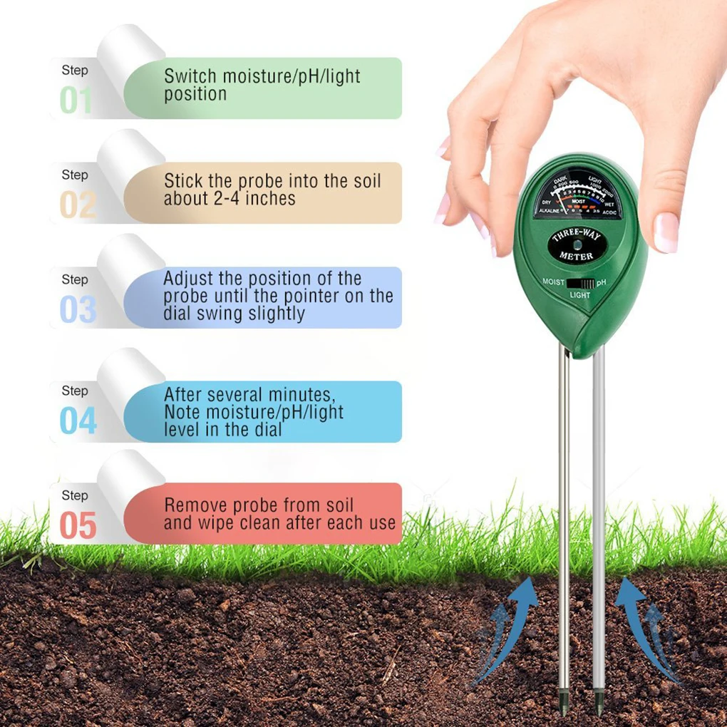 3 in1 Soil Water Moisture ph meter Acidity Humidity Sunlight Light PH Test Moisture Meter Plant Soil Monitor Detector