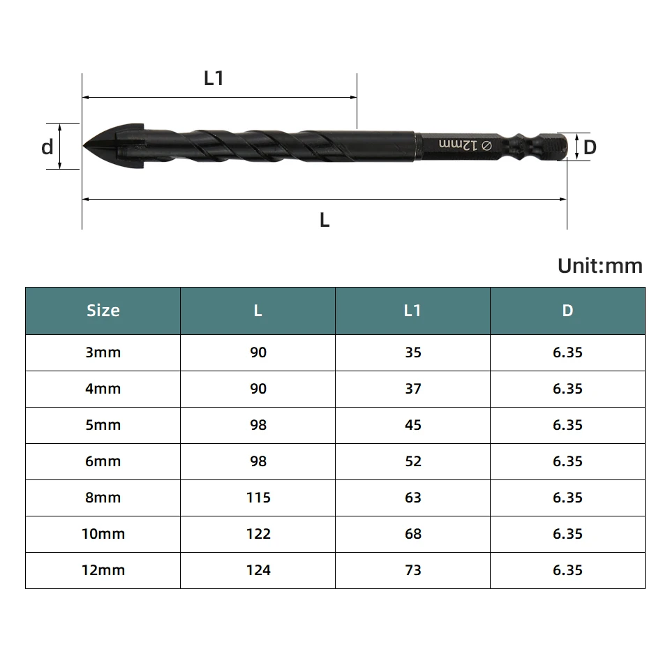 Drill bit set Cross Hex Drill Bit Set Concrete Porcelain Tile Glass Metal Professional Multifunction Drill Bits Kit Tools Carbide Drills