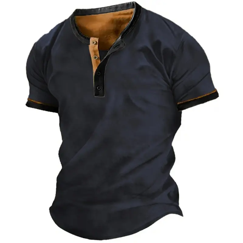 Chemise Henley Homme Vintage Patchwork - Coton Léger, Style Hippie Décontracté - Manches Longues