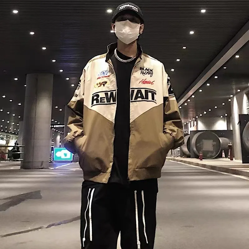 

American Retro Jacket Men High Street Motorcycle Uniform Loose Embroidered Bomber Varsity Jacket for Men Streetwear Men Clothing
