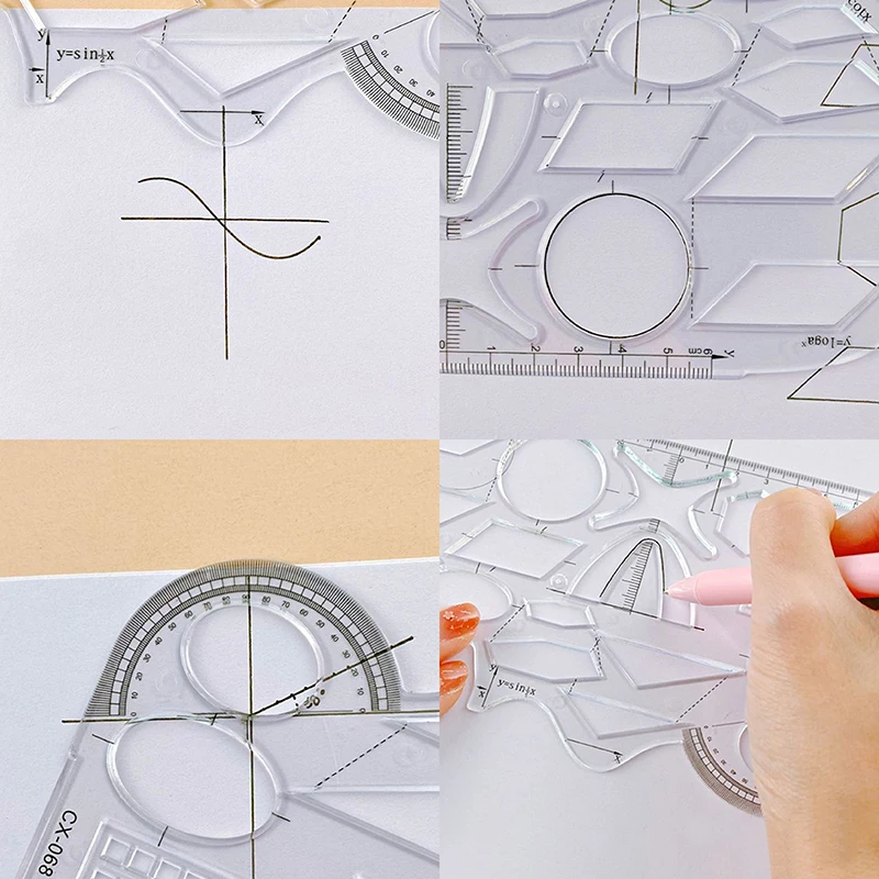 Ruler Set Ellipse Angle Geometric Drawing Template Circle Maker Multifunctional Ruler