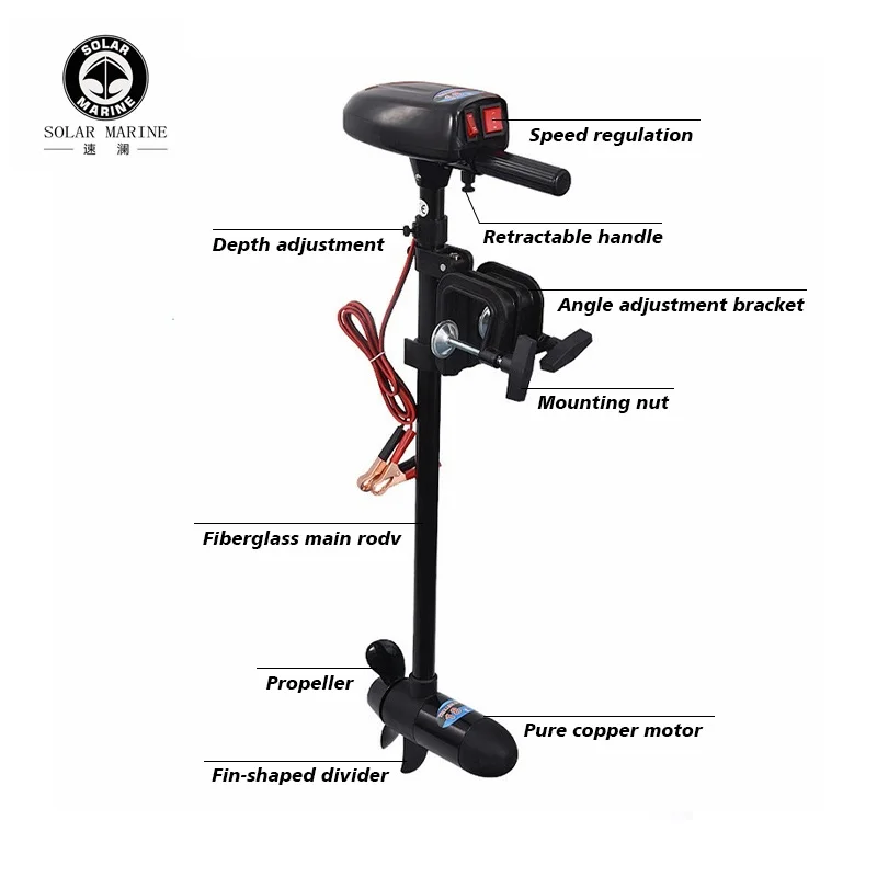 SOLAR MARINE 18lbs Thrust 12v Electric Trolling Motor Engine with Transom Mount for Inflatable Boat Kayak Speed Boat Accessories
