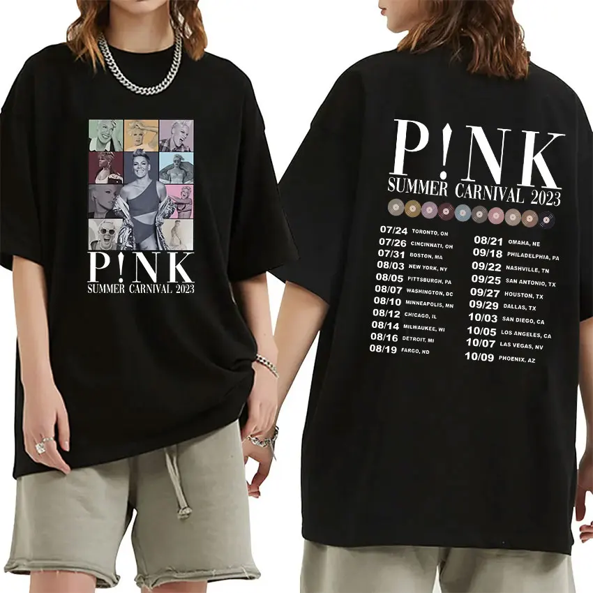 

P!nk Pink Singer Summer Carnival 2023 Tour Album T-Shirt Men Women Fashion Vintage Oversized Cotton T-Shirts Hip Hop Streetwear