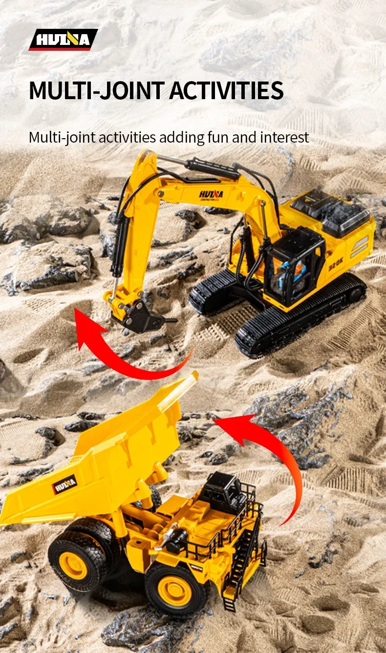 S6a27ab45fd564c5ab98861bdf6d8b03bR Huina Nowy produkt Statyczna koparka zrzutowa Symulacja pojazdu inżynieryjnego 1:35 Dekoracja zabawek dla dzieci Bez pilota