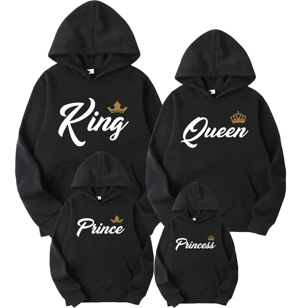 

King Queen Prince Princess Print Family Sweatshirt Couples Lover Hoodies Parent-child Clothing Streetwear Hooded Streetwear