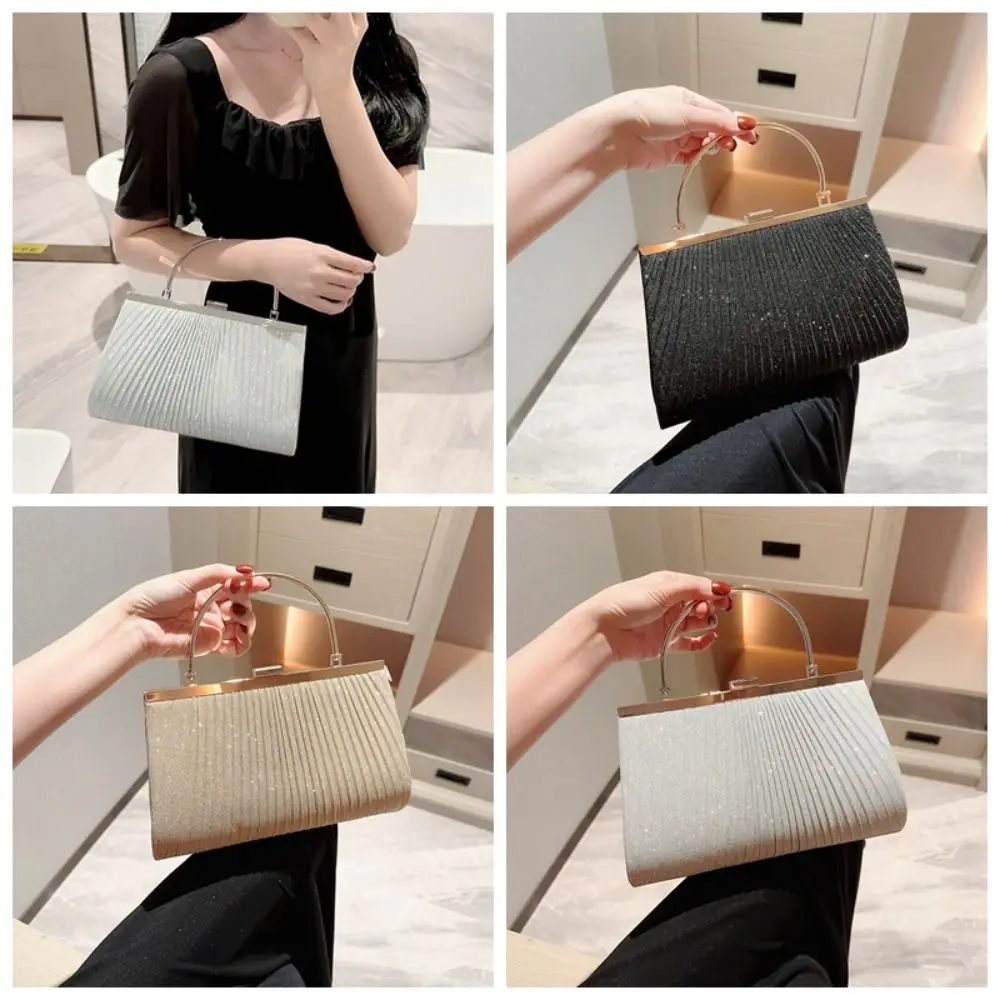 

Glitter Evening Banquet Bag Shoulder Bag Pleated Ladies Clutch Bag Large Capacity Crossbody Bag Shell Pattern Handbag Wedding