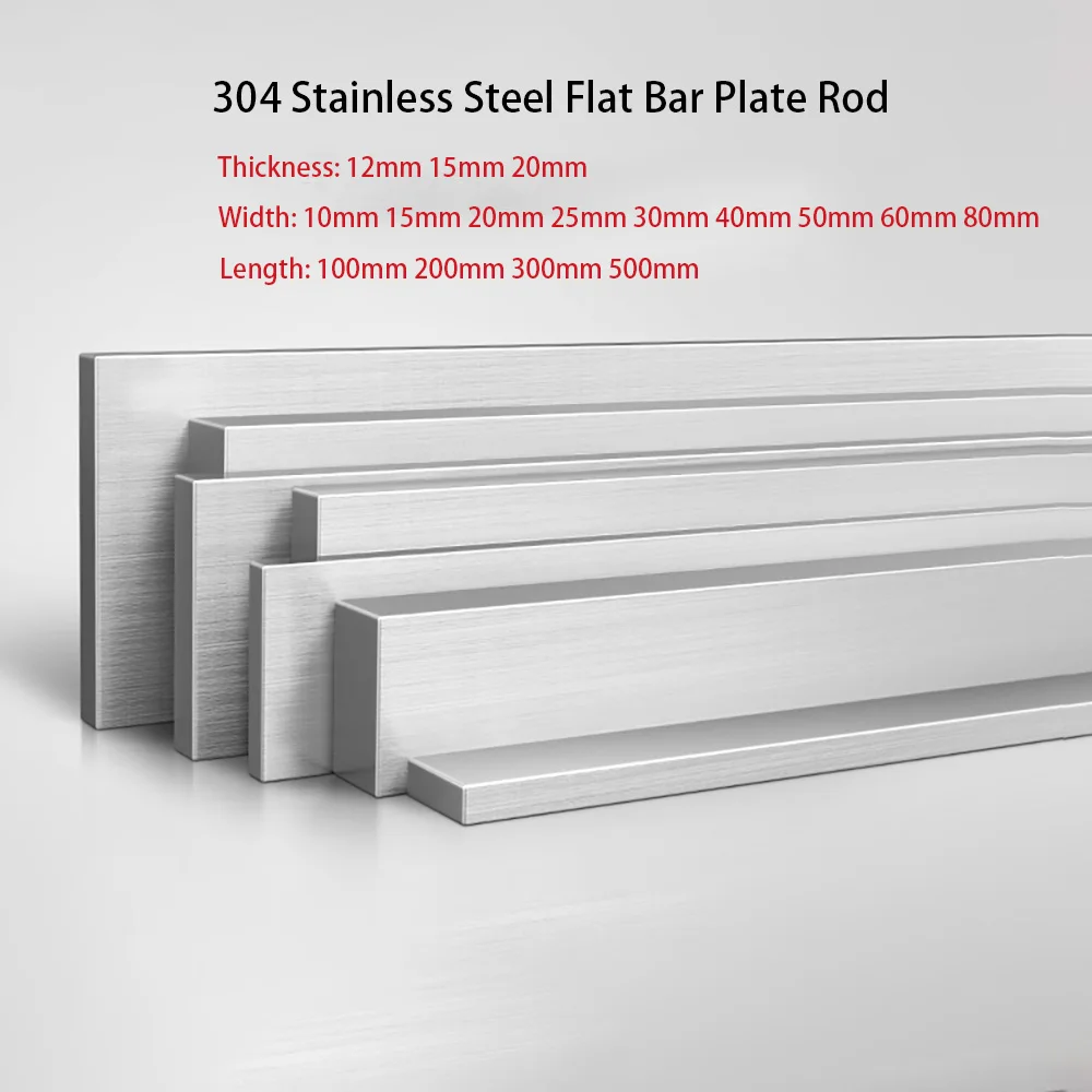 

1Pcs 304 Stainless Steel Flat Bar Plate Rod Thickness 12/15/20mm Width 10/15/20/25/30/40/50-80mm Length 100mm 200mm 300mm 500mm