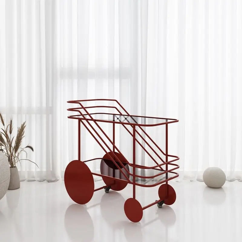 Light Luxury High-end Design Mobile Tea and Water Dining Cart Hand-pushed Gap Storage Rack Household Glass Trolley Rolling Cart