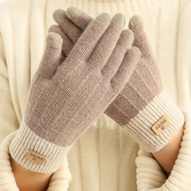 Winter Knitted Plush Gloves Women Men Autumn Thickened Full Finger TouchScreen Mittens Hand Warmer Gloves Couple Cycling Gloves