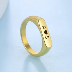Fishhook Engrave Initial Name Personalized Finger Ring Custom Gift For Woman Men Couple Love Gold Color Stainless Steel Jewelry