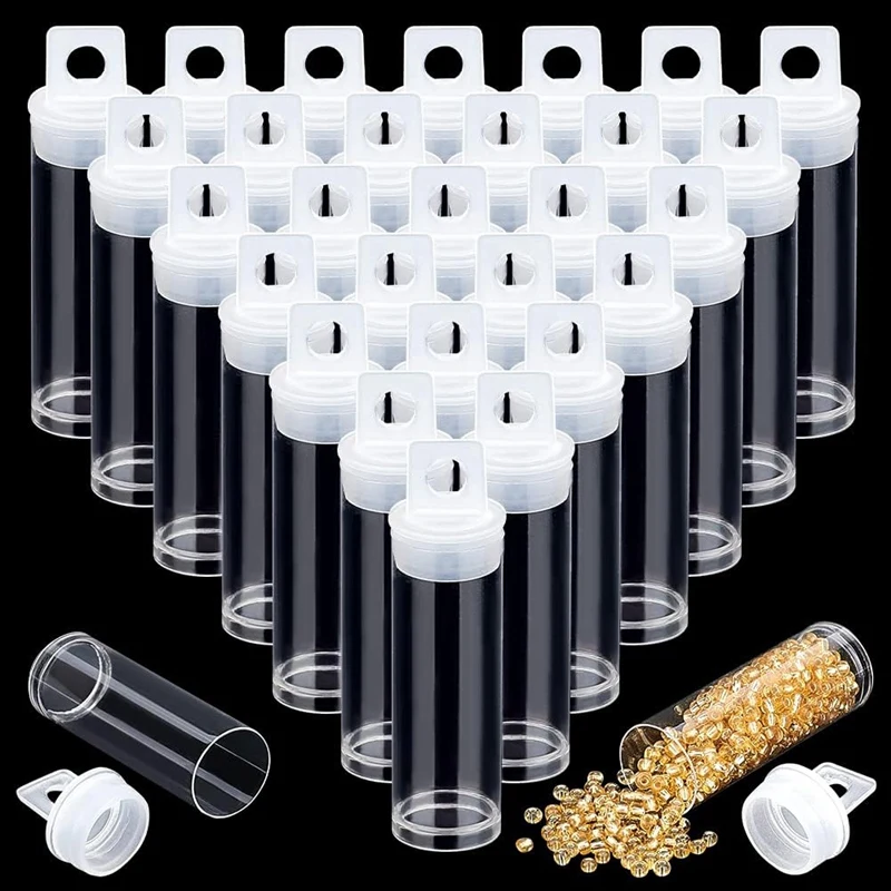 30Pcs Clear Tube Bead Containers, Plastic Storage Tubes With Caps Organizers Bottle Container Set For Beads, Bath Salt