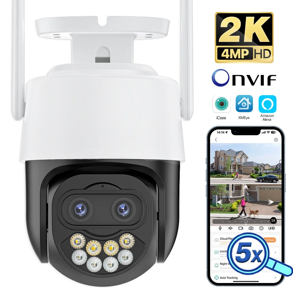 

Уличная камера видеонаблюдения, 2K, 4 МП, Wi-Fi, PTZ, 1080P