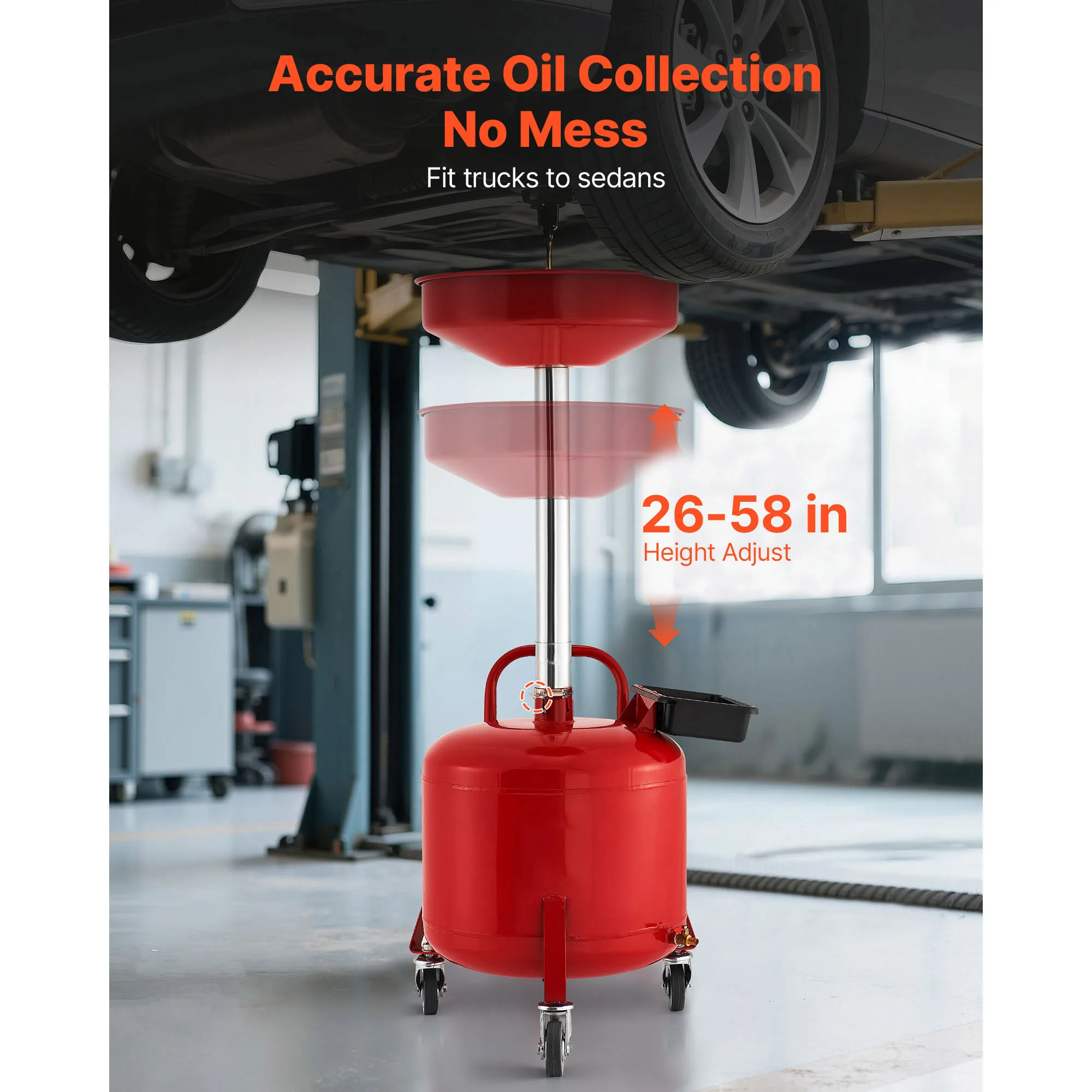 SucceBuy 8Gal Manual Waste Oil Drain Tank with Wheels & Funnel Industrial Fluid Fuel Transfer Drainage for Auto Repair Shops