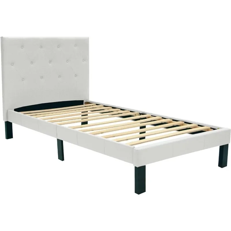 

PU Upholstered Platform Bed, Twin, White