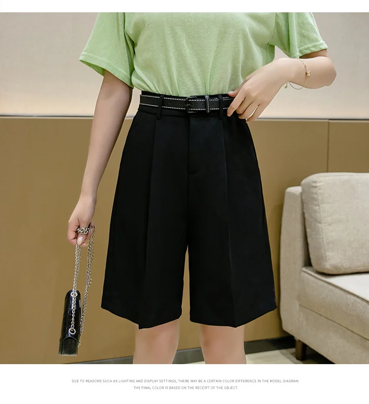 New 2020 Wide Leg Loose Bermuda Shorts For Women High Waist Purple Or Black Cotton Shorts Free Belt High Quality Bermuda Femme under armour shorts