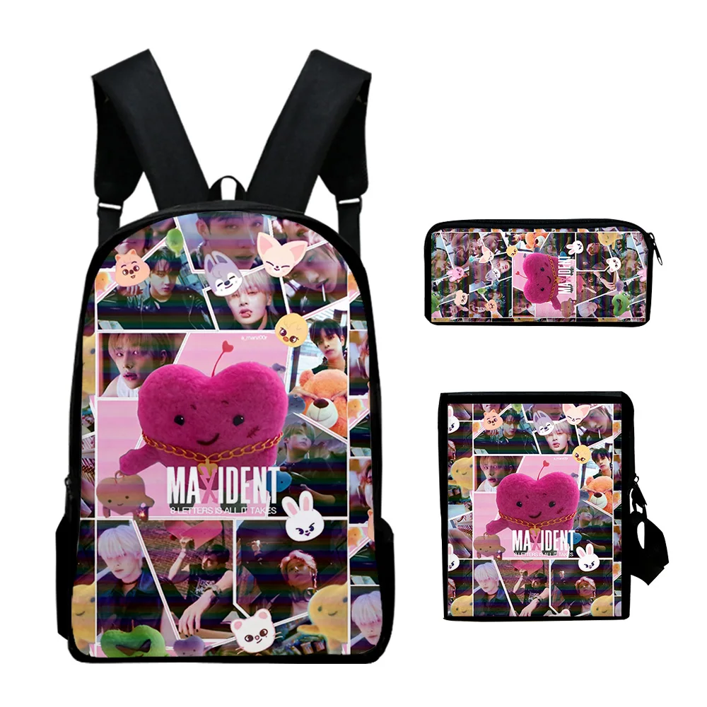 

Kpop Stray Kids Backpack 3 Pieces Sets Casual Rucksack Shoulder Bags Pencil Bag