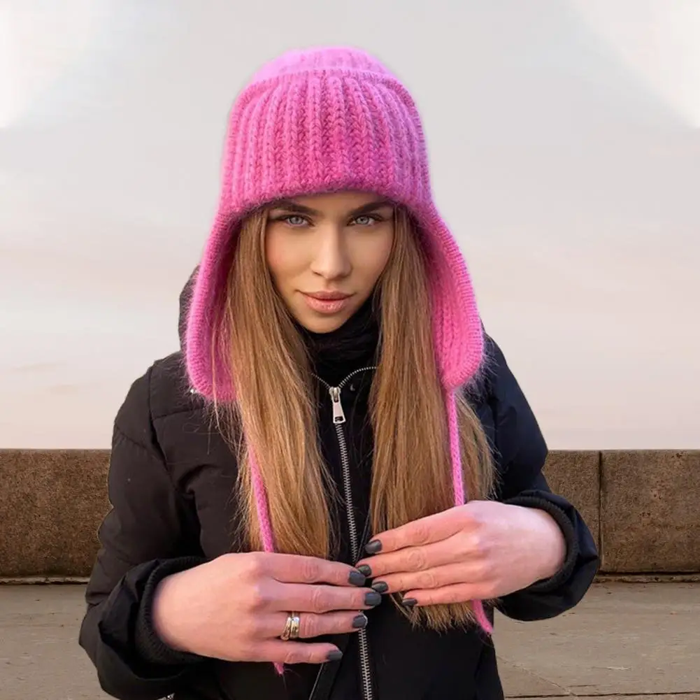

Stylish Ladies Hat Round Top Ear Protection Headwear Women Winter Warm Earflap Hat