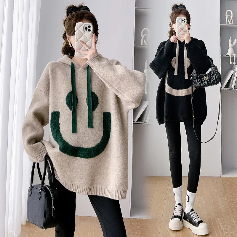 Autumn Winter Knitted Maternity Sweaters Hoodies Loose Shirts Clothes for Pregnant Women Pregnancy Coats Tops