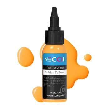 Inchiostro per Tatuaggi 30ML Colore Giallo Dorato, Inchiostro per Body Art, Vegano, Lunga Durata, Senza Perdita di Colore, Inchiostro Professionale per Tatuaggi 1Oz