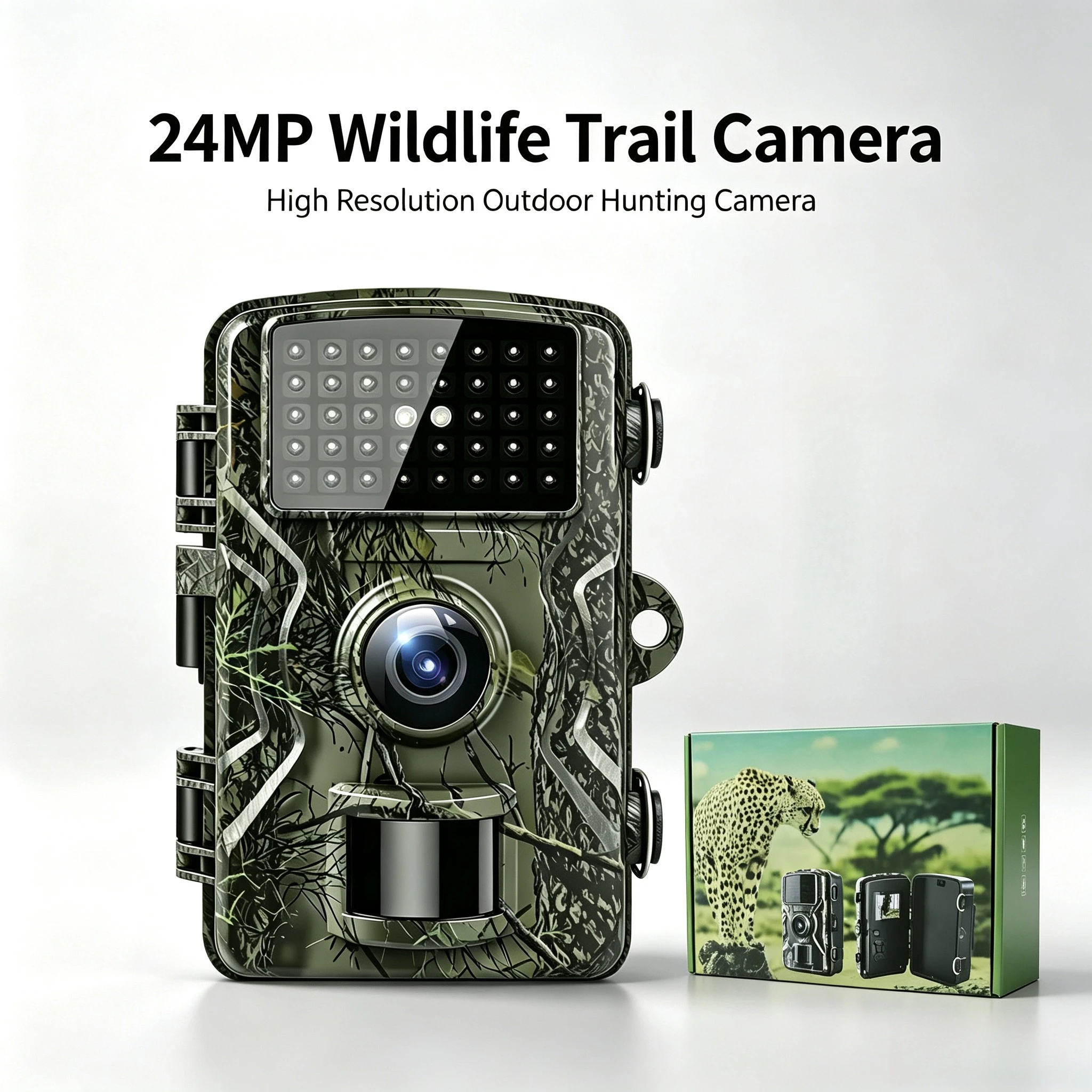 24MP Wildlife Hunting Trail Camera with 60° Wide-Angle, IP65 Waterproof & Night Vision, For Scouting Security Photo