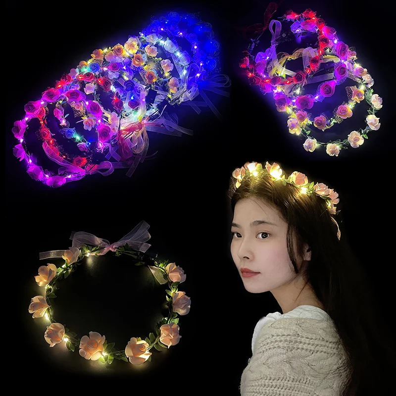 Festa Nuziale Corona Fiore Fascia Led Ghirlanda Di Luce Ghirlanda Decorazione Donna Ragazza Compleanno Favore Ghirlanda Di Capelli Luminosa Fascia Per