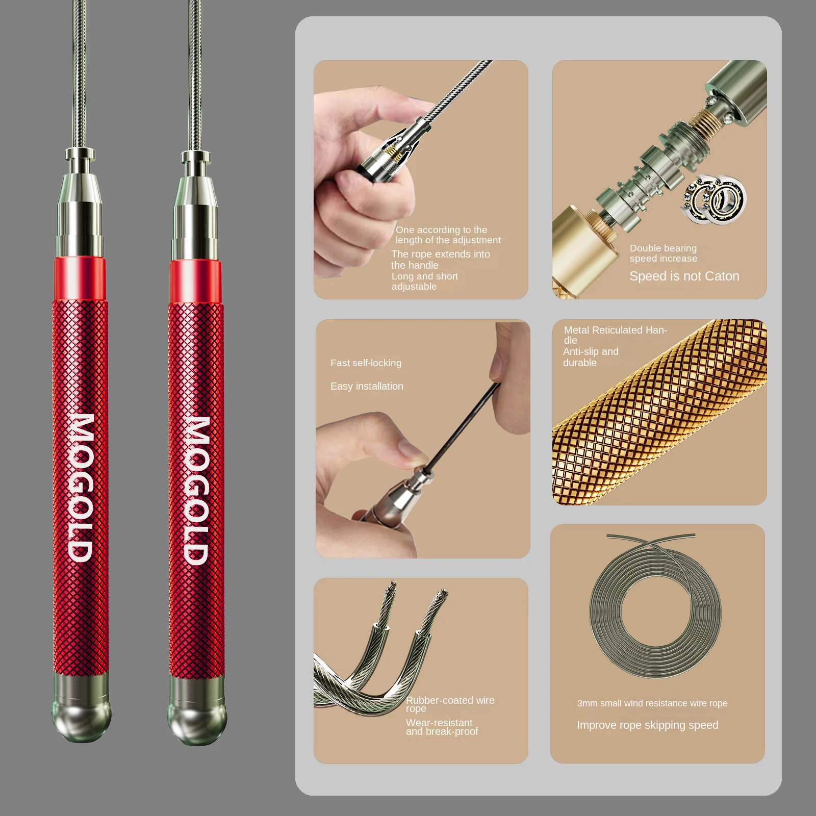 Aluminum Alloy Skipping Rope Double Bearing Design Adjustable Rope Length Aerobic Fitness Equipment Home Exercise General jump rope
