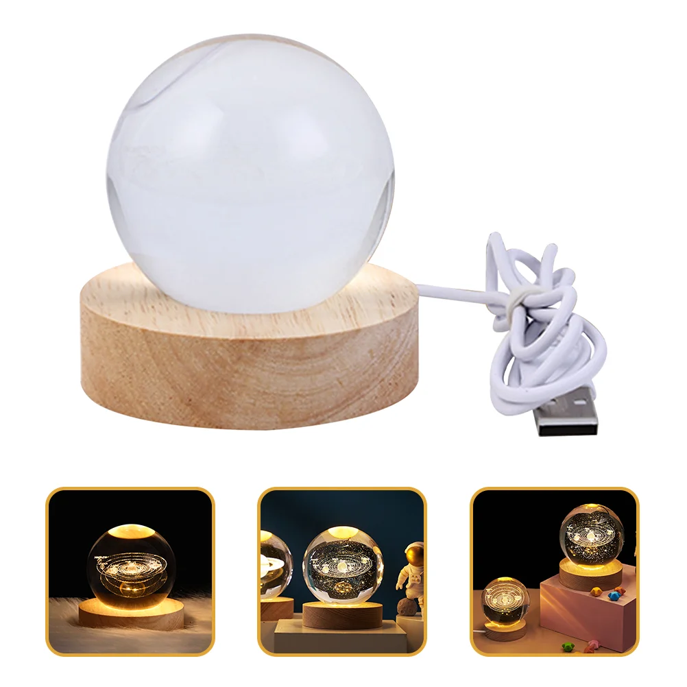 

3D Crystal Ball Night Light Crystal Ball Lamp Wooden Base 3D Night Lamp Glass Planet Light Ball Lamp Desk Bedroom Decor Birthday