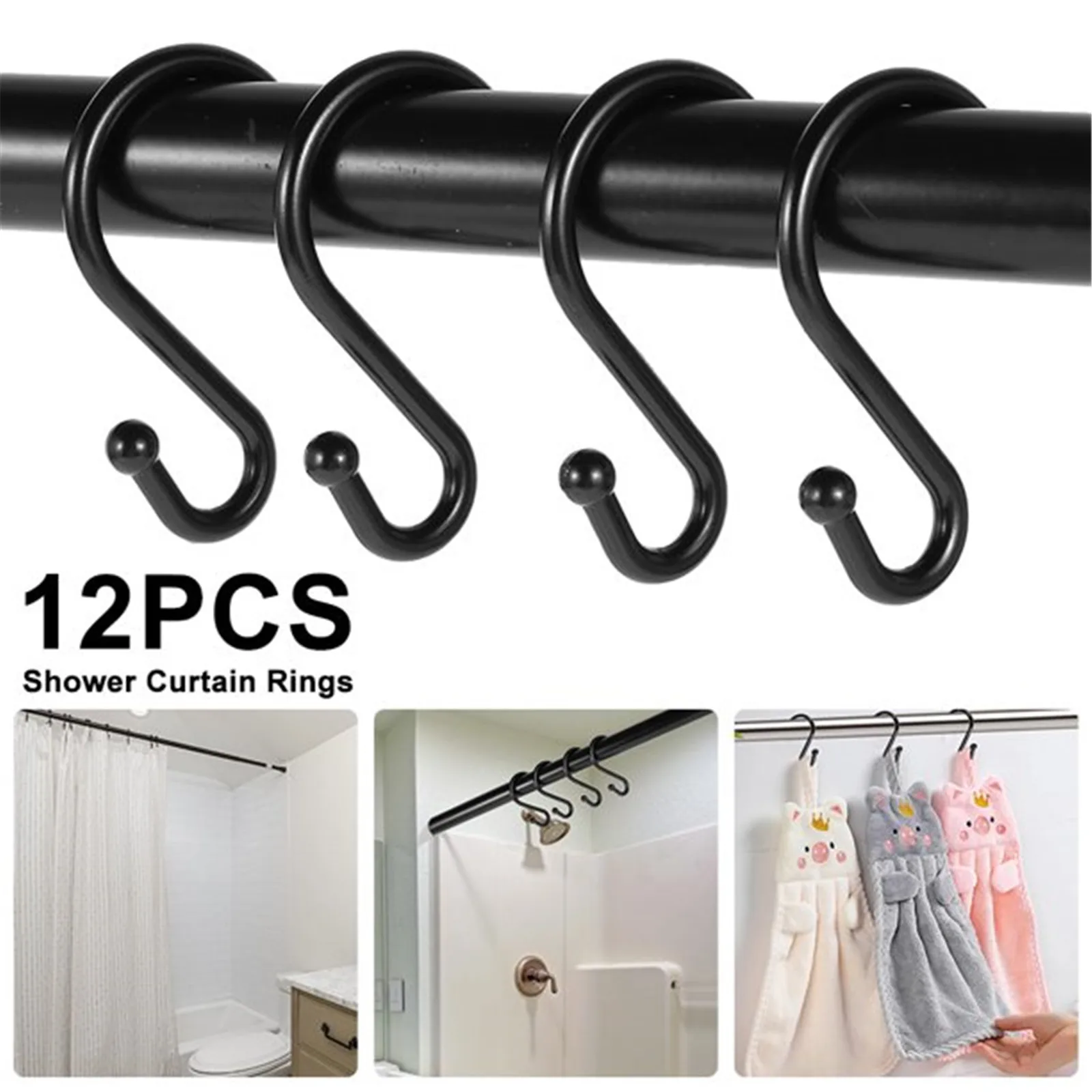 12 Pack Bathroom Shower Curtain Hooks, Metal Shower Curtain Rings