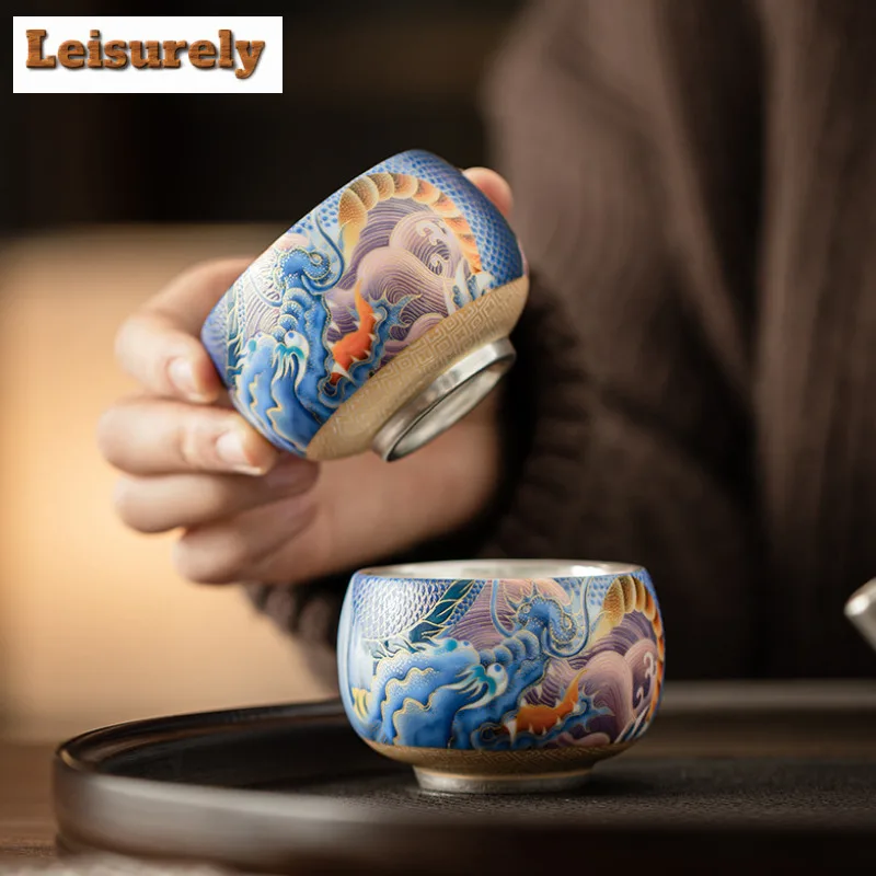 Handmade Gilt Silver Dargon Ceramic Tea Set Complete Set Creative Tea Ceremony Set Teapot and Tea Cup Set Tableware Ornaments