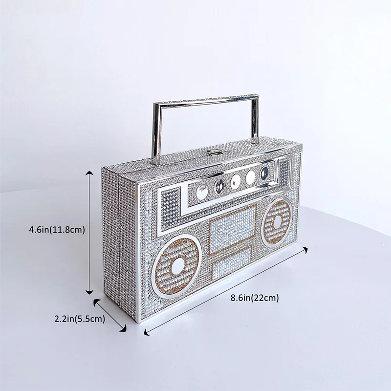 Diamond Radio Shape Party Evening Clutch Bag for Wedding Luxury Metal Handle Designer Purse and Handbags Chic Chain Shoulder Bag 3