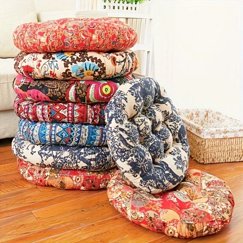 Circular Seat Cushion - Ethnic Fabric Yoga Mat, Thick and Comfortable Seat Cushion, Dining Chair Cushion, Tatami Stool Cushion 4