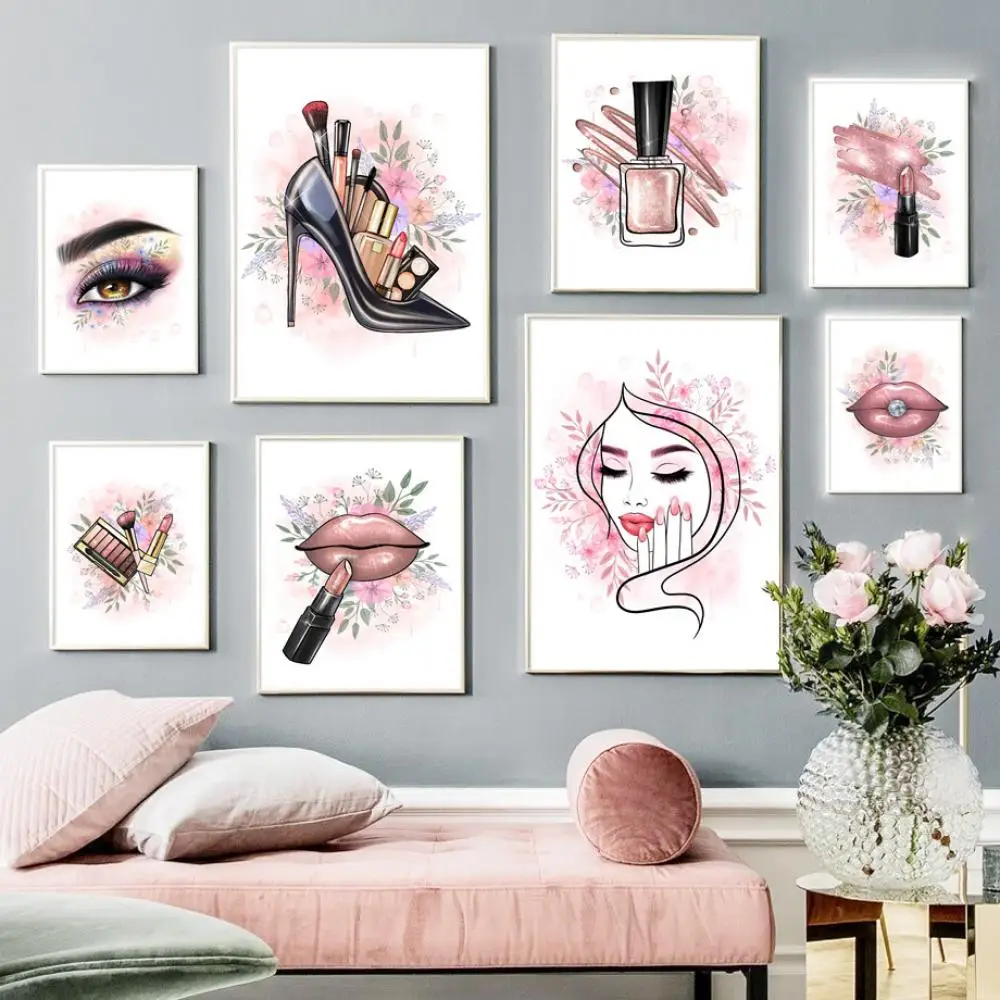 Makeup Beauty Nails Wall Art Print Eyebrow Lipstick Nail Lashes Canvas Painting Nordic Poster Bar Fashion Party Room Home Decor