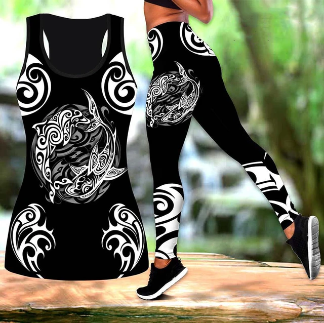 Warrior Viking Print Combo Legging + Hollow Tanktop Yoga Suit Sports Tank  Tops Yoga Leggings Keep Slim Suit Xs-8xl - Pants & Capris - AliExpress