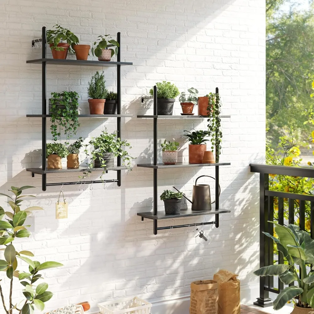 Floating Shelves for Wall, 23.6" Wall Mounted Kitchen Shelves with Towel Rack Over Toilet, Pipe Shelving Wall Decor