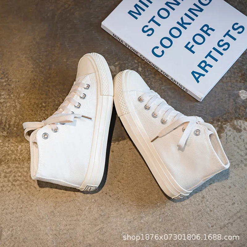 Women's Sports Shoes Pure White Hightop Canvas Shoes Women's Ulzzang