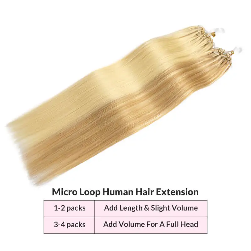 Micro Loop Human Hair Extensions For Women 50Pcs Straight Microring Hair Extensions 40g/50g/Pack Invisible Natural Remy