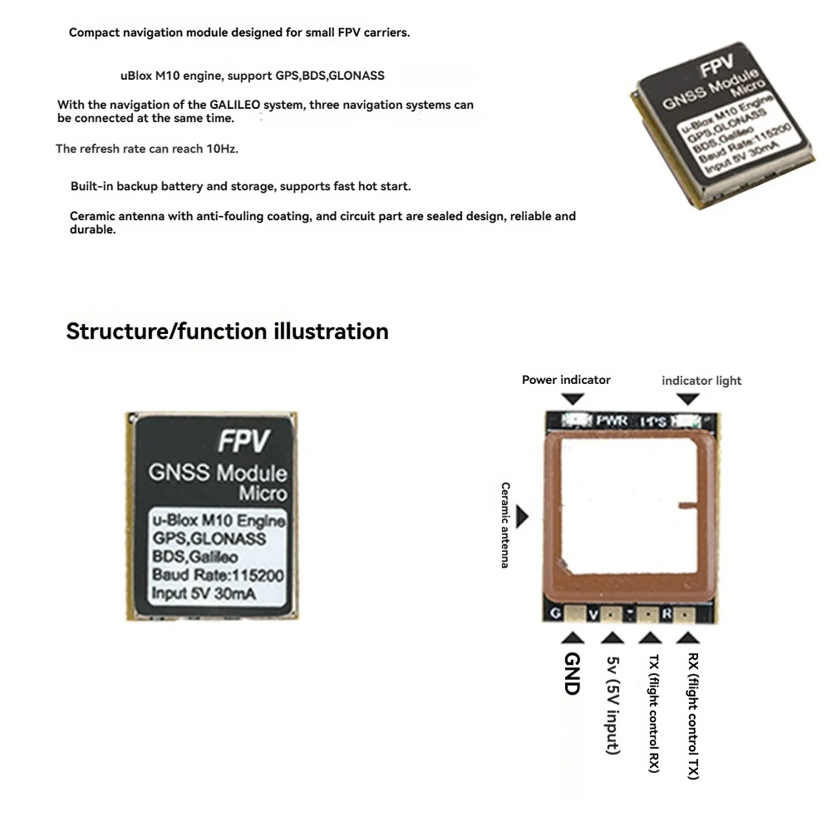 GNSS 마이크로 타입 M10 GPS 모듈용 FUFU RC FPV 프리스타일 드론 DIY 부품용 내장 세라믹 안테나