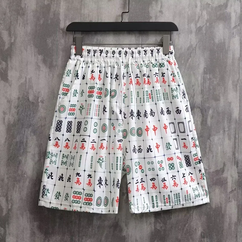 2024 New Hawaii Short Sleeved Shirt And Shorts Two Piece Set Fashion Men And Women's Chinese Mahjong Printed Beach Casual Shirt
