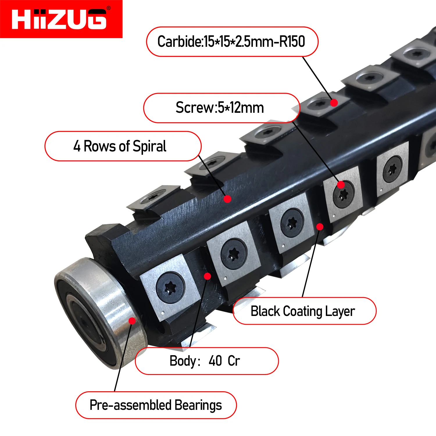 Dewalt DW733 DW734 Planer Helical Spiral Cutter Head 322mm Cutting Length with 54Pcs Carbide Inserts for Dewalt Wood Planer