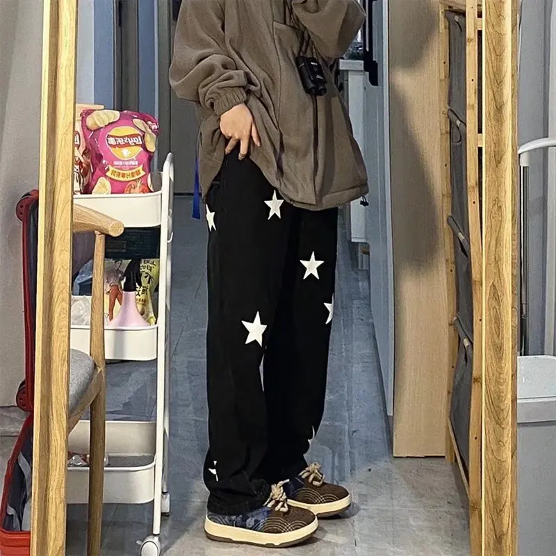 American Vibe High Street Pants Oversize XINGX Black Jeans Men's Straight Loose Men's and Women's Wide-Leg Pants