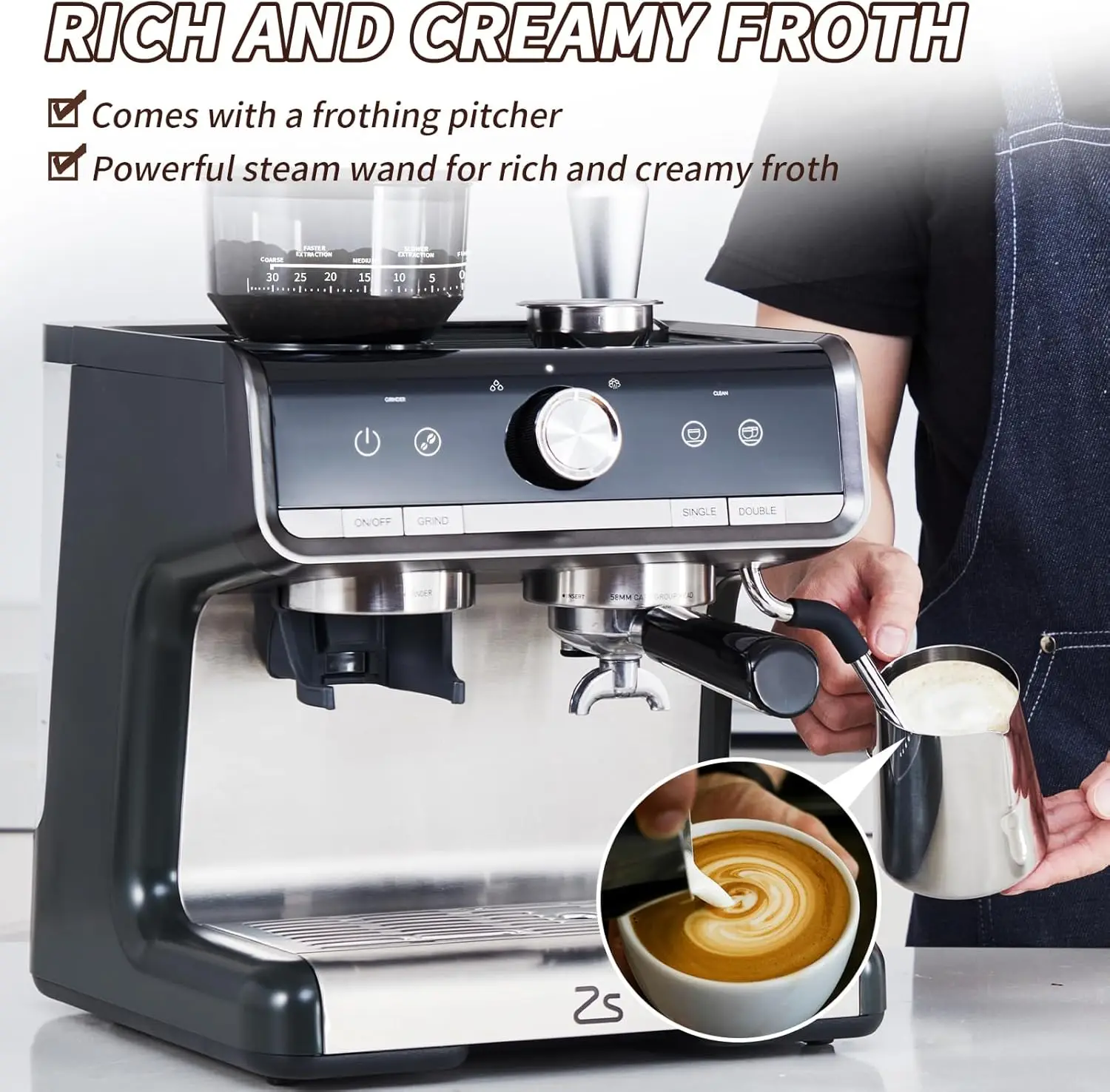 Espresso Machine with Grinder, Professional Espresso Maker with Milk Frother Steam Wand, 20 Bar Barista Cappuccino Machine,1450W 4 Espresso Machine with Grinder, Professional Espresso Maker with Milk Frother Steam Wand, 20 Bar Barista Cappuccino Machine,1450W 4