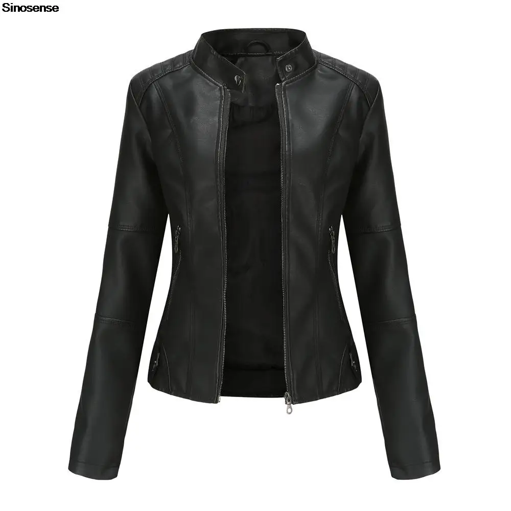 

Womens Faux Leather Motocycle Jacket Casual Spring Autumn Zip Up Stand Collar PU Slim Short Moto Biker Jackets Coats Outwear 4XL