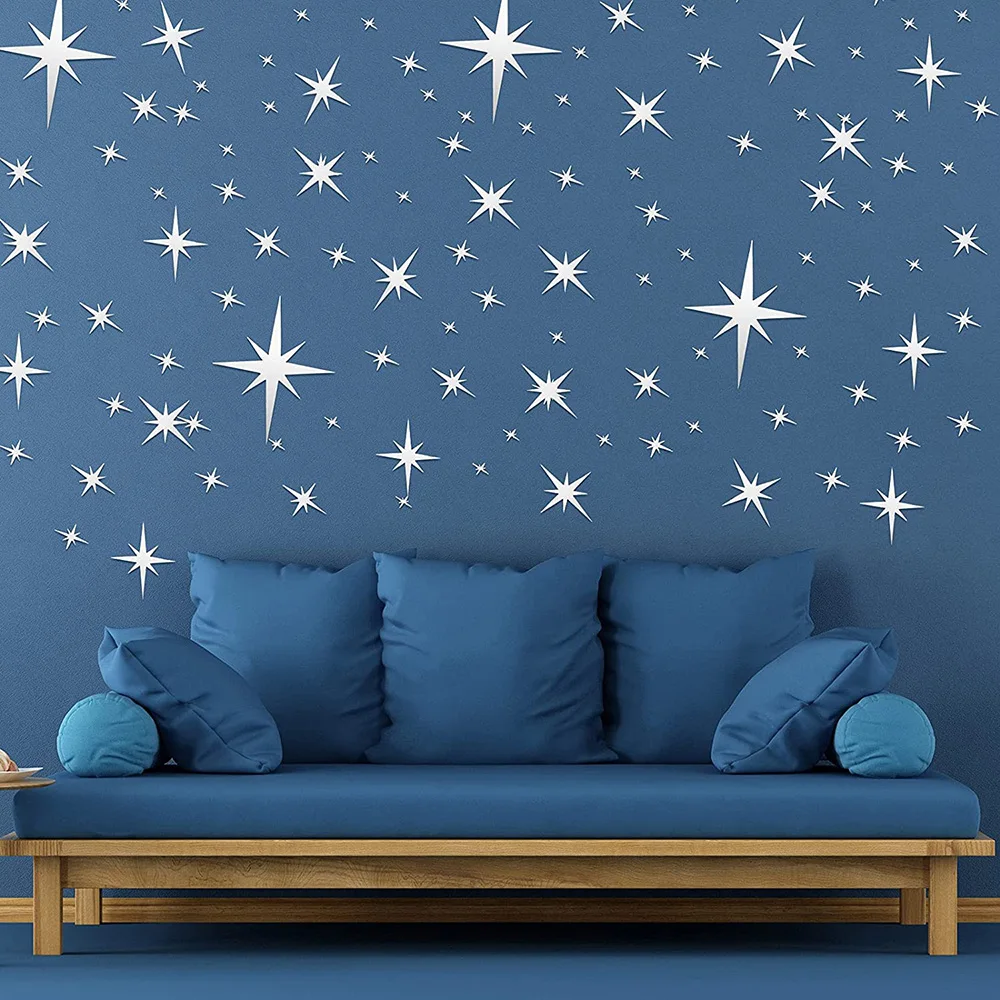 82PCS Star Mosaic Wall Decal Acrylic Mirror Wall Sticker Diy Wallpaper Wall Decals Festival Home Decor Crafts