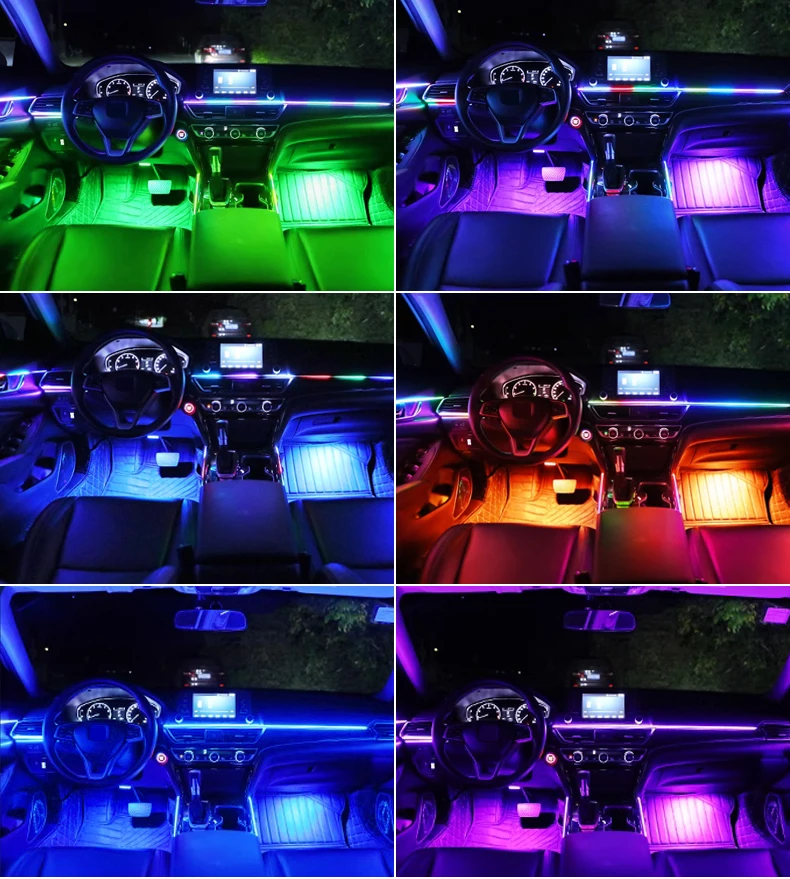 Dual Zone 18 In 1 Vollfarbe Streamer Auto Umgebungslicht RGB 64 Farbe LED Innenraum Acrylfaser Streifen Dekoration Atmosphäre Lampe – Detail 16