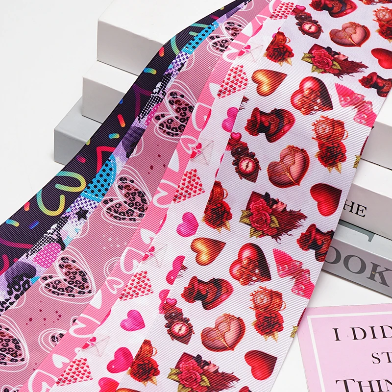 Grosgrain ribbon 5yards valentine's day printed grosgrain ribbons for hair bows DIY handmade material